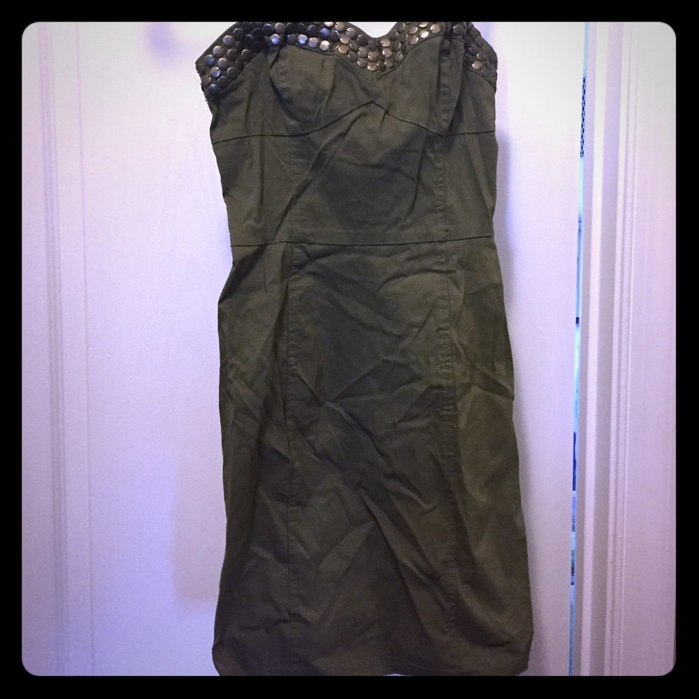 H & M army green studded dress